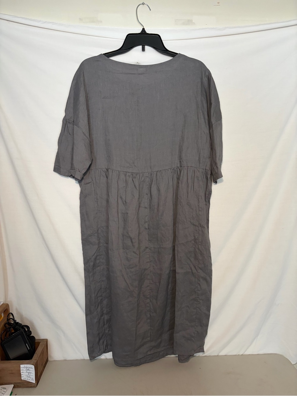 LINTICO Relaxed Short-Sleeve Gray Midi Dress size small 100% linen - Picture 4 of 9